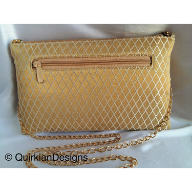 Beige, White And Copper Fabric Clutch Purse With Gold And Diamante Beads, Wedding Clutch, Party Bag